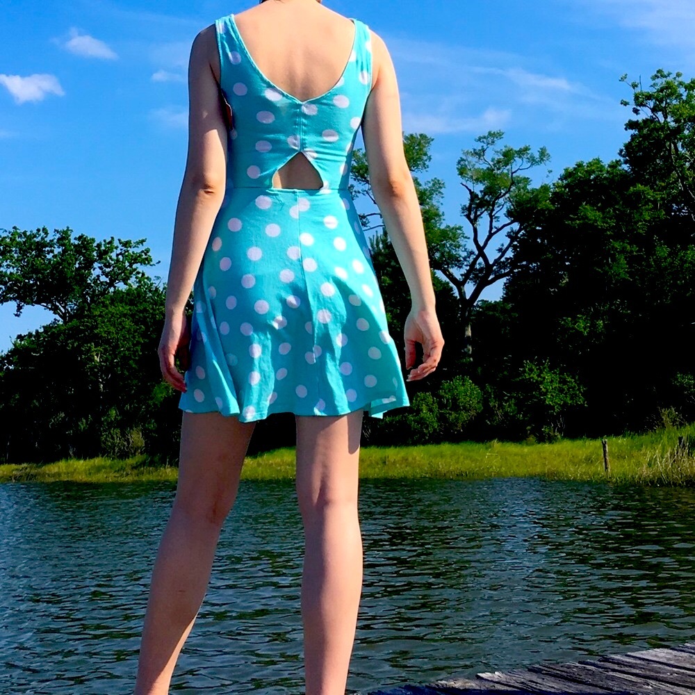 Polka dot Cutout Dress blue white print dots open back